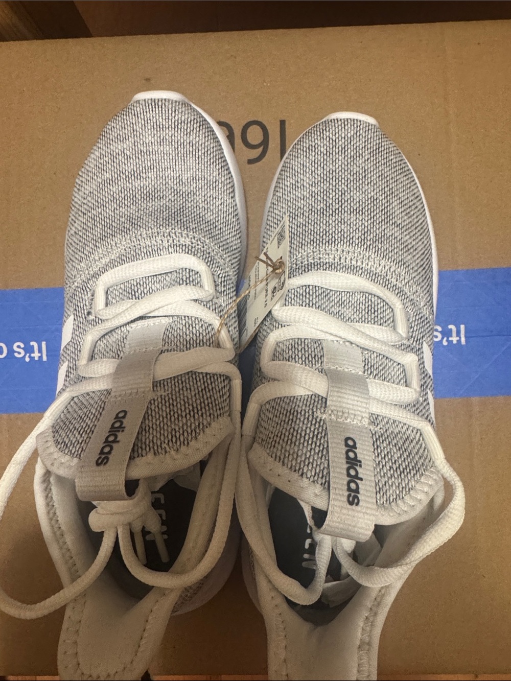 adidas Light Grey Knit Lace-Up Sneakers with White Soles